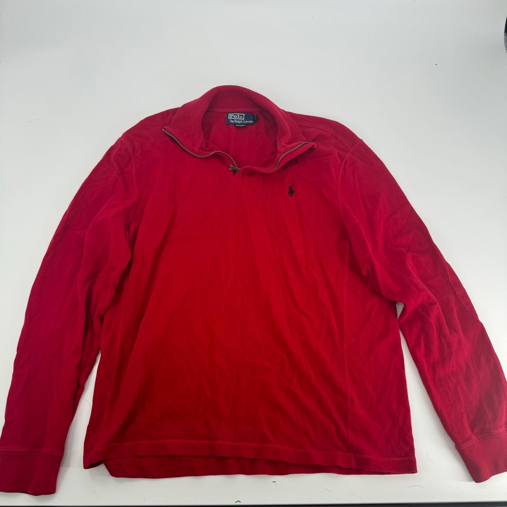 Polo Ralph‎ Lauren Red Cotton 1/4 Zip Pullover Sweater Men's L